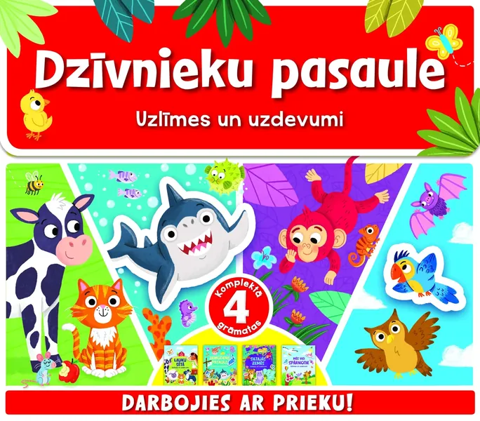 Dzīvnieku pasaule. Uzlīmes un uzdevumi (somiņā 4 grāmatas)