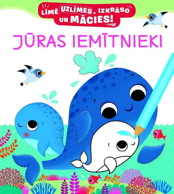 Jūras iemītnieki. Līmē uzlīmes, izkrāso un mācies!