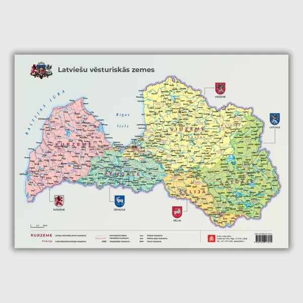 Latviešu vēsturiskās zemes. Valstspilsētu un novadu ģerboņi (A3 formāts)