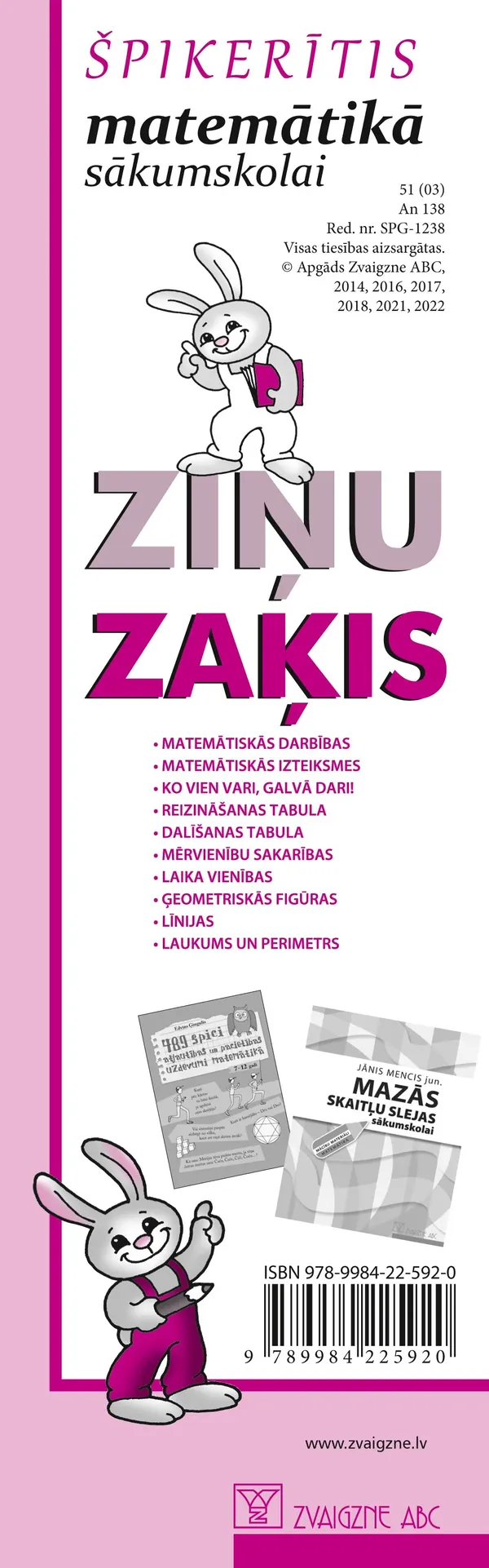 Ziņu Zaķis. Špikerītis matemātikā. Sākumskolai